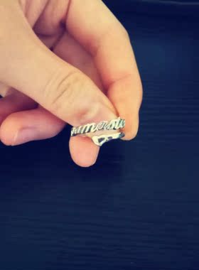 字符戒指指环925银镀金yoga