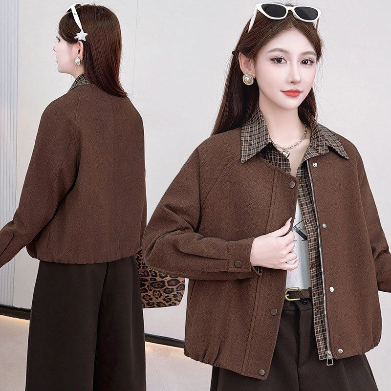 时尚格子拼接假两件秋冬款厚外套2025新款洋气羊毛呢韩版百搭上衣 - 图2