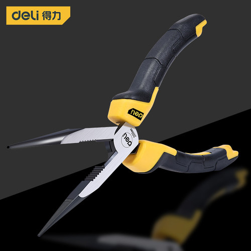 得力尖嘴钳五金工具防滑手柄6寸8尖头尖咀钢丝钳子断线针嘴老虎钳 - 图0
