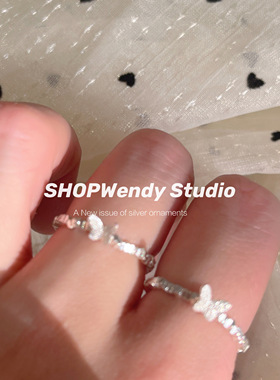 S925纯银蝴蝶碎银子戒指