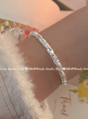 新中式足银999.9雕花开口手镯