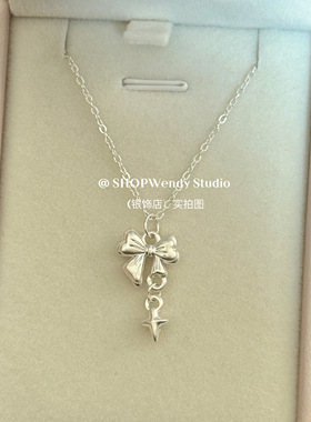 足银999蝴蝶结星星项链春夏百搭