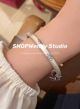 复古梅花9999足银中国风编绳手镯