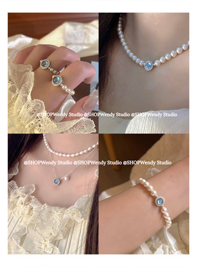 SHOPWendyS925纯银海蓝宝手项链