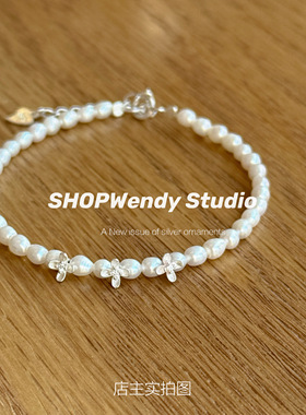 S925纯银天然珍珠栀子花手链