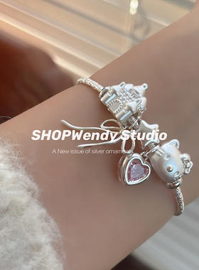 在逃公主通体纯银kitty手镯