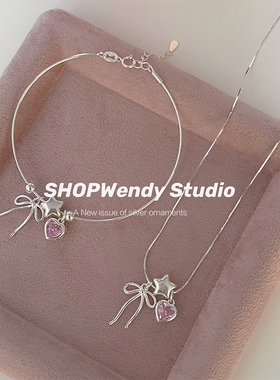 甜心少女S925纯银蝴蝶结套装