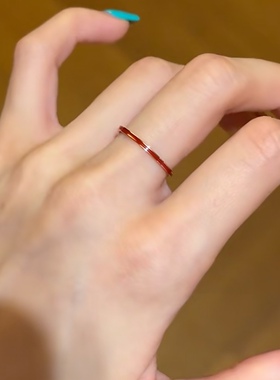 小红书同款月老红线钛钢小众防掉色简约滴胶关节戒指女百搭饰品