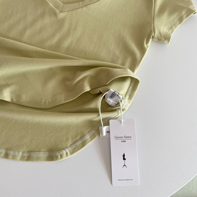 Clearance Big Sister's Careless Tea Art Pure Desire V-Neck Scheming Versatile Bottoming Shirt Women's Short-Sleeved T-Shirt