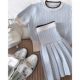 Houndstooth knitted ເທິງແຂນສັ້ນແລະຊຸດກະໂປງ pleated