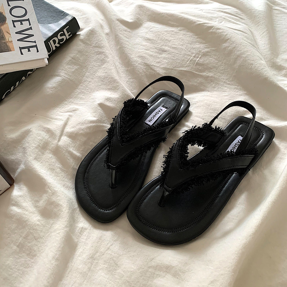 金屿鹿ins温柔仙女风夹趾凉鞋2024新款配裙子复古时尚沙滩罗马鞋,淘宝优惠券,粉丝福利购,淘宝优惠卷