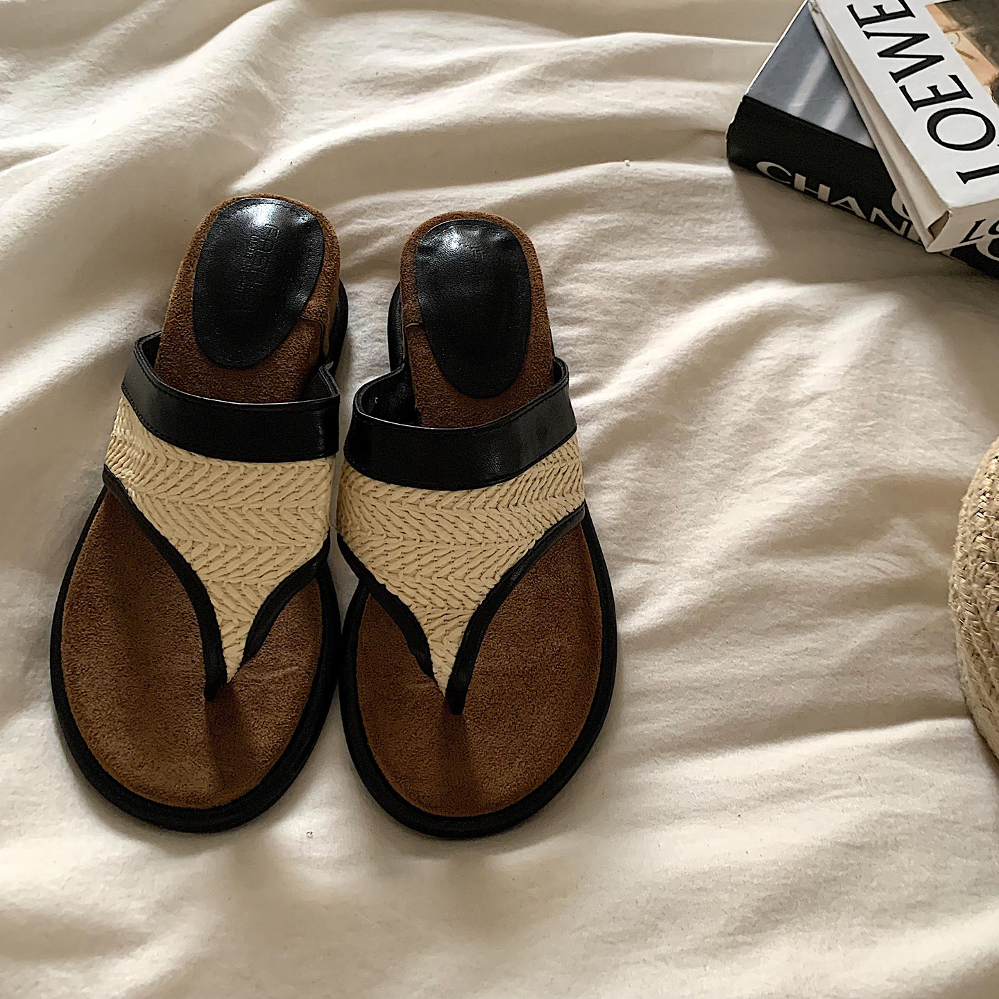 海岛度假~露思同款高及感厚底坡跟人字拖女ins编织复古沙滩凉拖鞋,淘宝优惠券,粉丝福利购,淘宝优惠卷