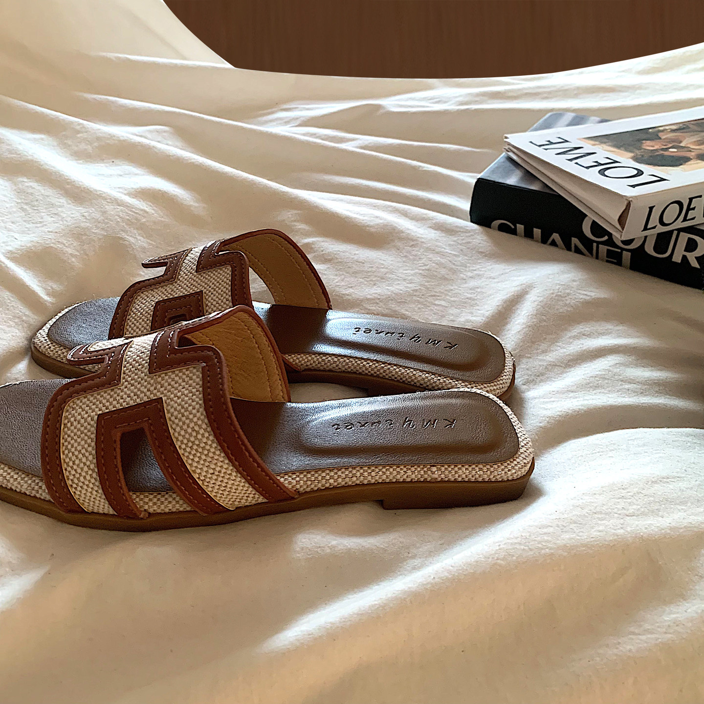 金屿鹿ins露思同款晚晚风一字拖女夏外穿韩系复古度假沙滩凉拖鞋,淘宝优惠券,粉丝福利购,淘宝优惠卷