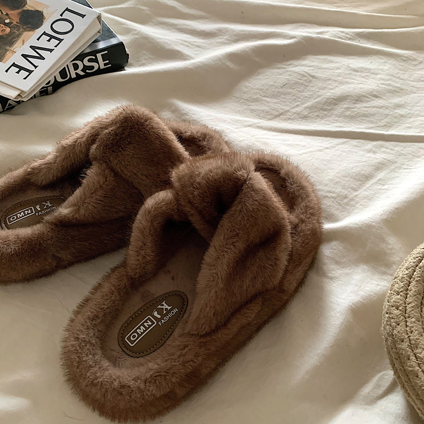 金屿鹿 温柔高级~秀智同款厚底毛毛拖鞋女外穿加绒ins网红棉拖鞋,淘宝优惠券,粉丝福利购,淘宝优惠卷