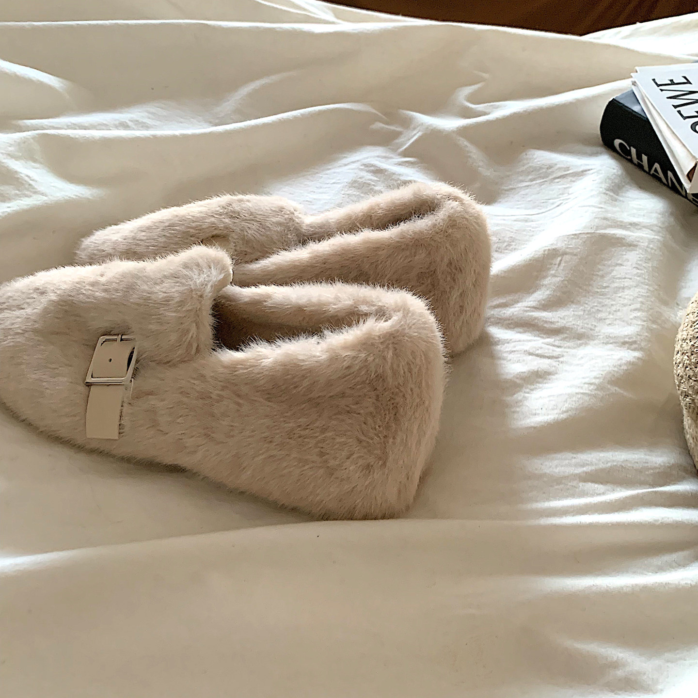 茸茸雪白~ins温柔加绒毛毛鞋女外穿网红老钱保暖一脚蹬棉鞋豆豆鞋,淘宝优惠券,粉丝福利购,淘宝优惠卷