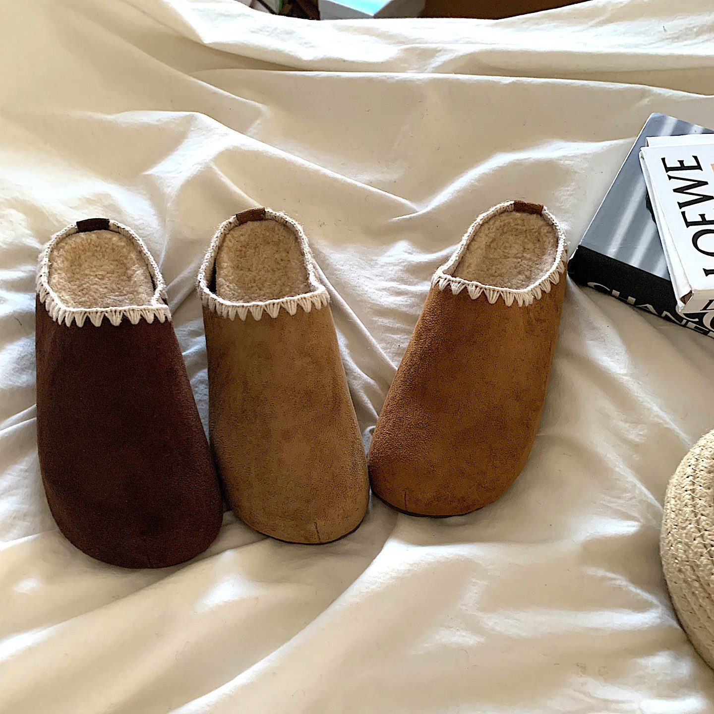 美拉德自留~5cm增高厚底加绒勃肯半拖鞋ins复古保暖一脚蹬棉拖鞋,淘宝优惠券,粉丝福利购,淘宝优惠卷