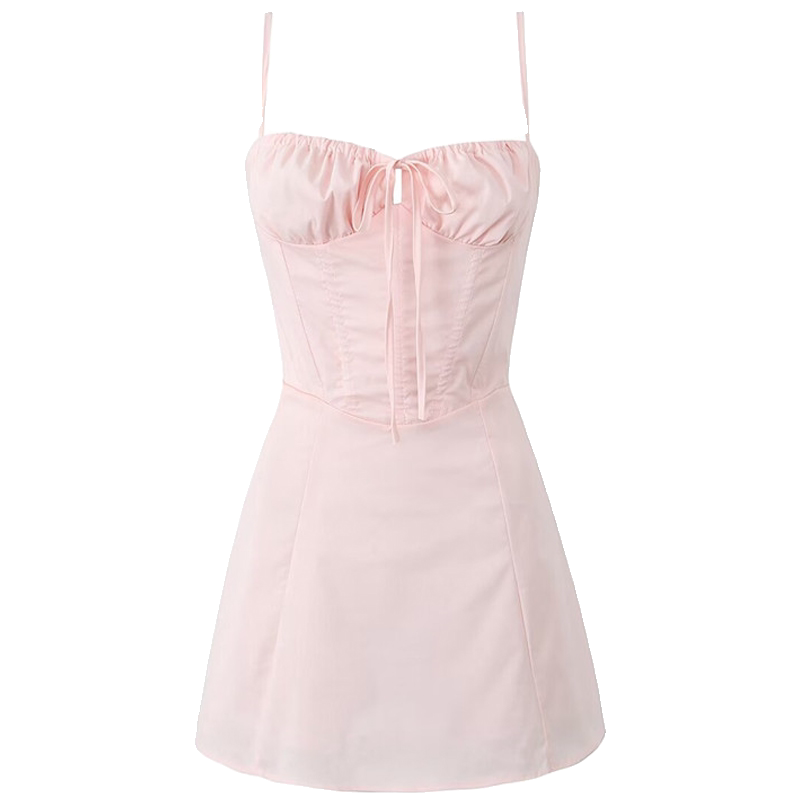 【包邮】法式纯欲风抹胸抽褶收腰显瘦吊带裙鱼骨绑带小个子连衣裙