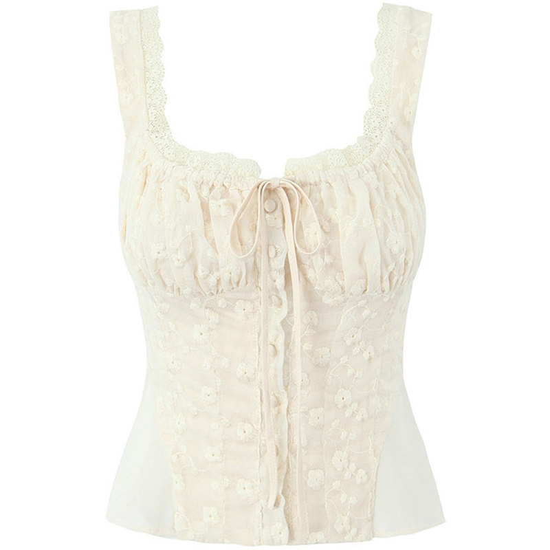 【包邮】法式小众重工刺绣领口抽绳系带单排扣吊带背心女夏季上衣,淘宝优惠券,粉丝福利购,淘宝优惠卷