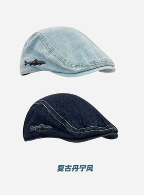 户外帽子可反戴方扣复古牛仔前进帽子女夏休闲百搭贝雷帽潮显脸小