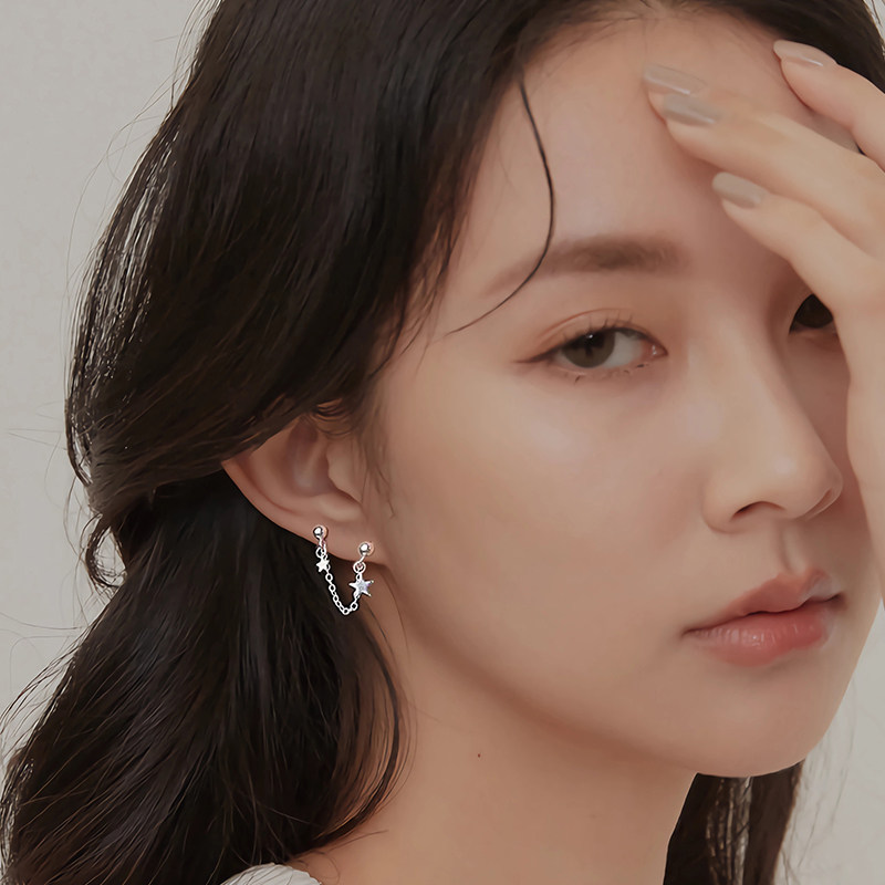 星星耳线女双耳洞螺丝拧扣耳钉s999纯银耳环高级感轻奢圆珠耳饰,淘宝优惠券,粉丝福利购,淘宝优惠卷
