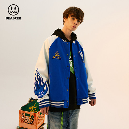 BEASTER小恶魔鬼脸复古潮流棒球衫夹克刺绣内胆可拆卸运动外套男 - 图2