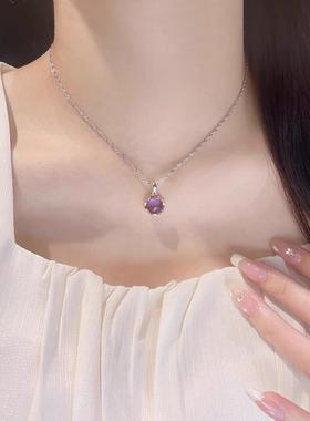紫色元素饰品仿紫水晶项链吊坠镀银女饰品时尚轻奢饰品高级感颈链