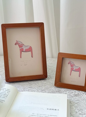 北欧风实木相框组合 复古木马图案摆台 大小尺寸套装