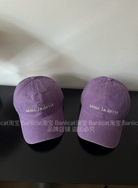 Banlicat26年新显白紫色字母棒球帽子男女韩系大头围显脸小鸭舌帽