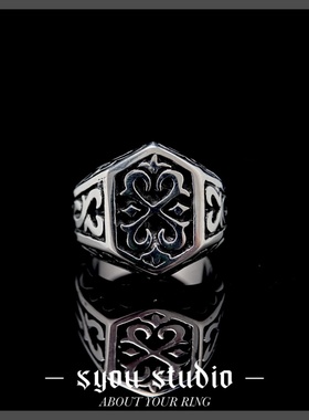 Syou复古宫廷花纹钛钢戒指