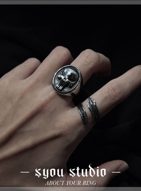 Syou开口羽毛钛钢复古戒指