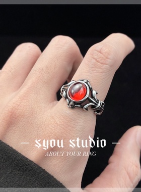 十字花个性锆石钛钢复古情侣指环高级感中性欧美超潮流宝石