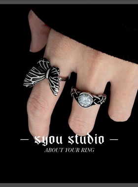 花蝴蝶精致复古指环钛钢百搭