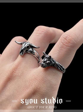 Syou暗黑犀牛头钛钢不掉色戒指