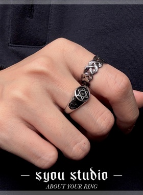 Syou六芒星钛钢朋克尾戒