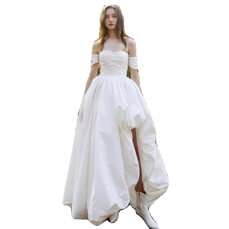 轻婚纱2024新款新娘一字肩小个子抹胸晨袍领证登记小白裙迎宾礼服-图3