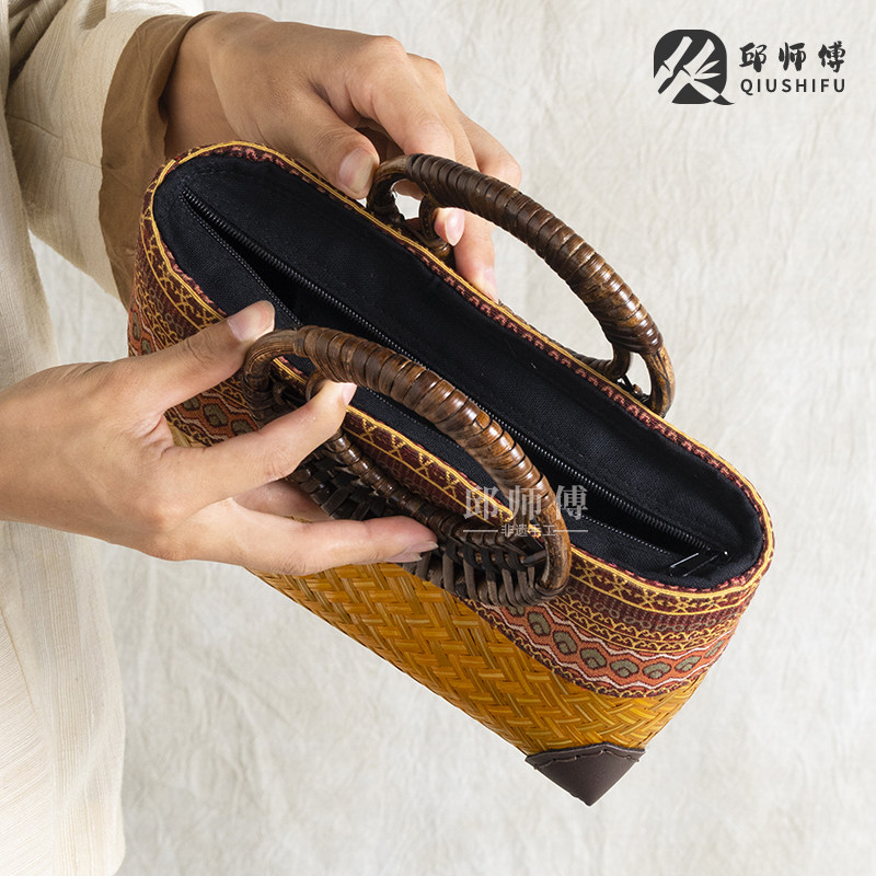 邱峰邱师傅竹编包轻奢国风民族风复古竹编手提包编织包双环女包,淘宝优惠券,粉丝福利购,淘宝优惠卷