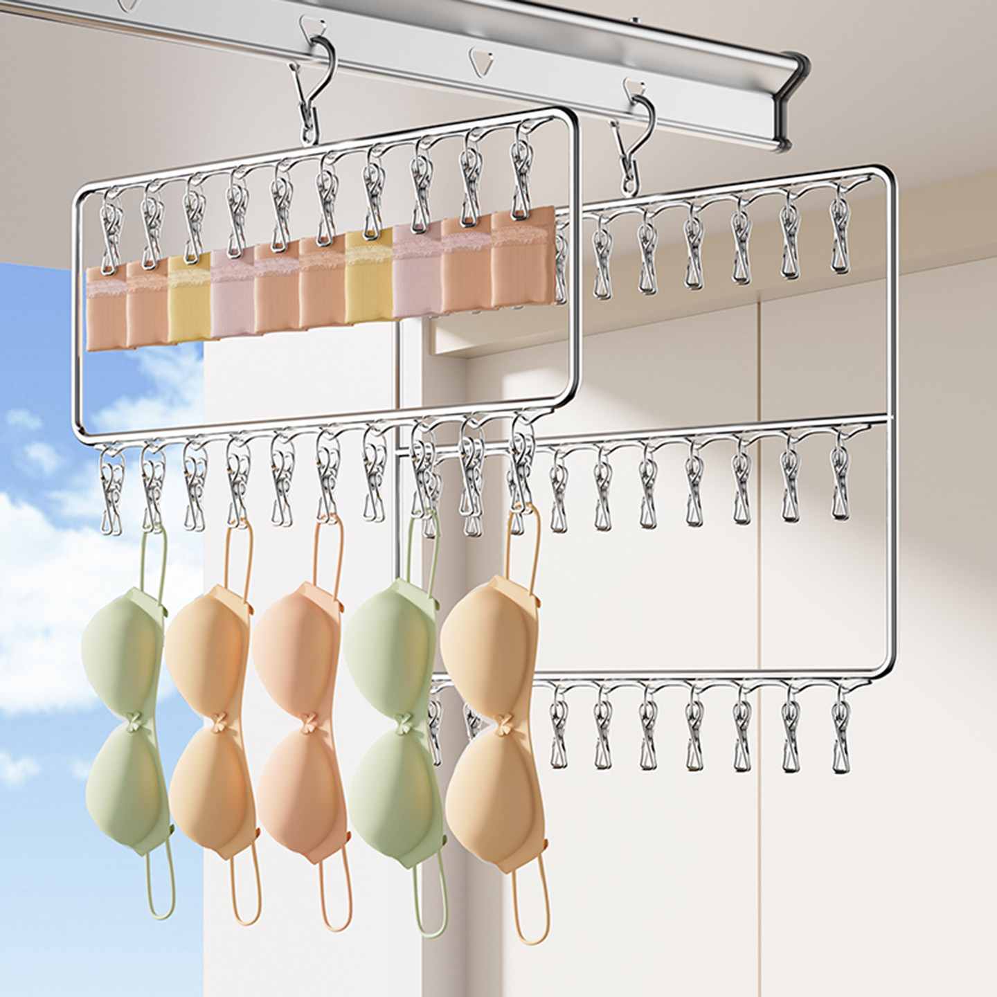 袜子晾衣架家用挂衣不锈钢多夹子婴儿防风凉内衣多功能晒袜子神器,淘宝优惠券,粉丝福利购,淘宝优惠卷