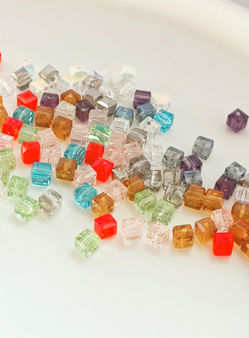 极光炫彩方糖水晶珠子散珠6mm