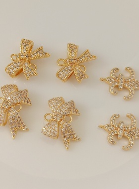 14k包金保色镶嵌锆石双吊diy饰品