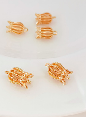 保色配件14K包金带吊流苏花帽铜材料鸟笼吊坠手工DIY饰品配饰耳坠