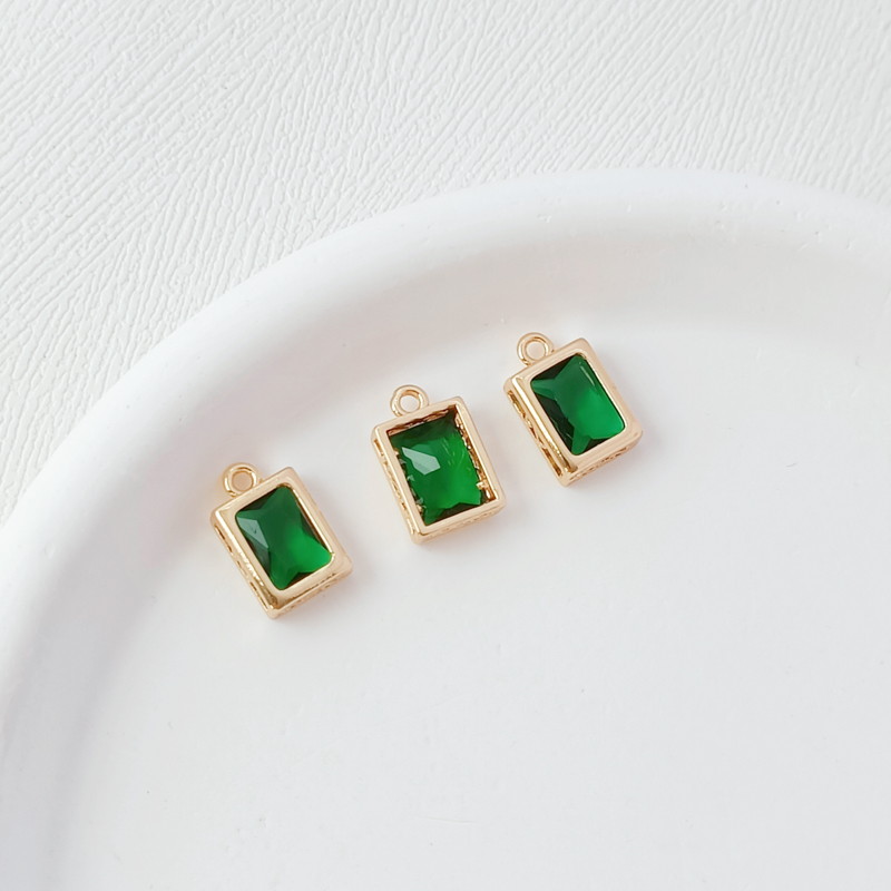 14K包金保色镶彩锆石方块吊坠手工DIY手链项链长方形挂坠饰品配件 - 图3