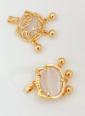 保色猫眼石如意锁吉祥云吊坠项链