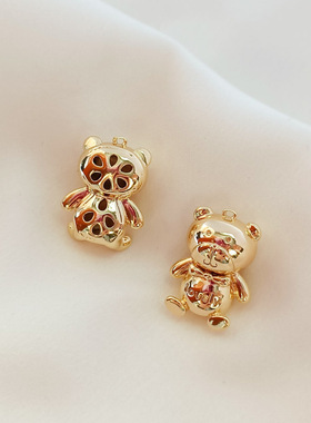 保色配件14K包金小熊吊坠love刻字手链项链手工DIY饰品挂件坠子