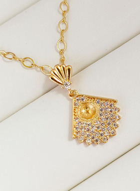 包金镶嵌锆石扇形耳针diy首饰