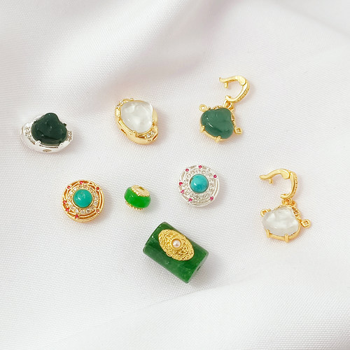 天然石贴片强保色18K包金财神如意隔珠相思豆吊坠手工diy饰品配件 - 图2