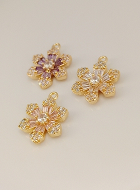 镀真金锆石六瓣花吊坠项链DIY