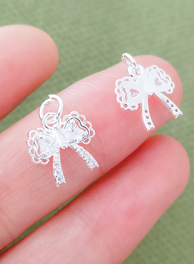 铜镀厚银镶锆星星蝴蝶结鲸鱼吊坠