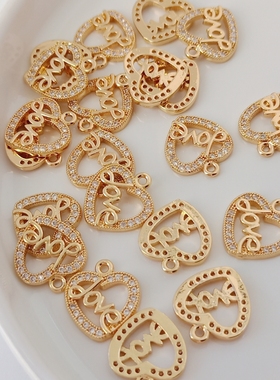 love包金镶锆石字母饰品配件吊坠