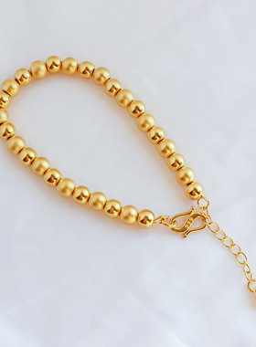 沙金保色配件18K包金圆珠磨砂光面连接手链手圈S扣带延长链饰品配