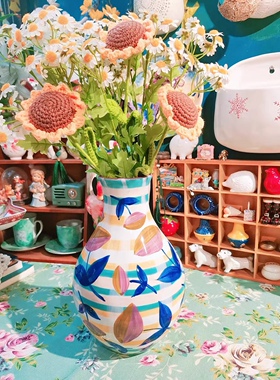 美单奢侈品牌An手绘绘画抽象绽放开花花瓶家居装饰摆件花插可水培
